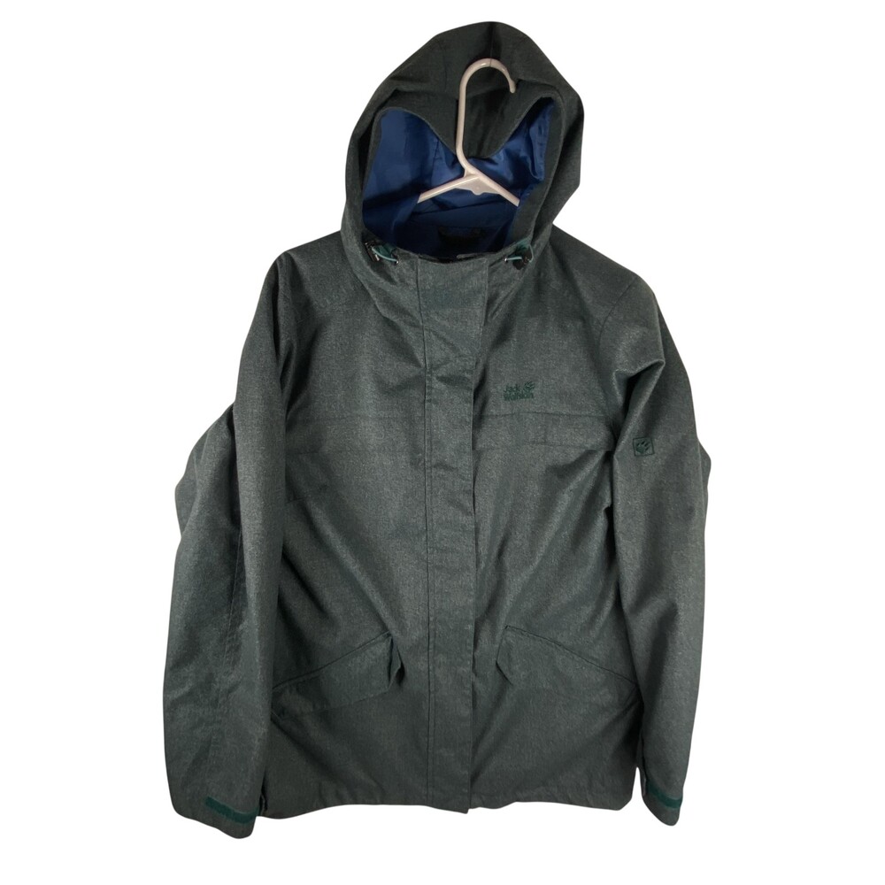 Jack Wolfskin Jacket Womens Medium Green Hooded Softshell Parka Zip Pockets
